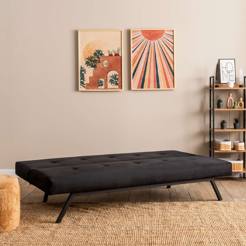 Καναπές - κρεβάτι τριθέσιος υφασμάτινος χρώμα μαύρο 2