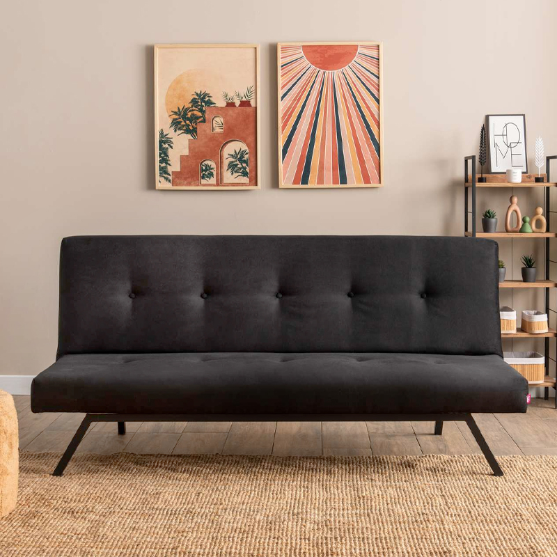 Καναπές - κρεβάτι τριθέσιος υφασμάτινος χρώμα μαύρο 3
