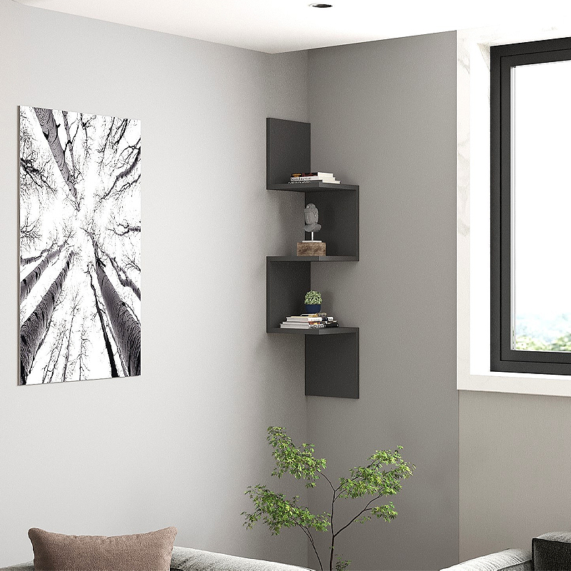 Ραφιέρα τοίχου γωνιακή χρώμα ανθρακί 3