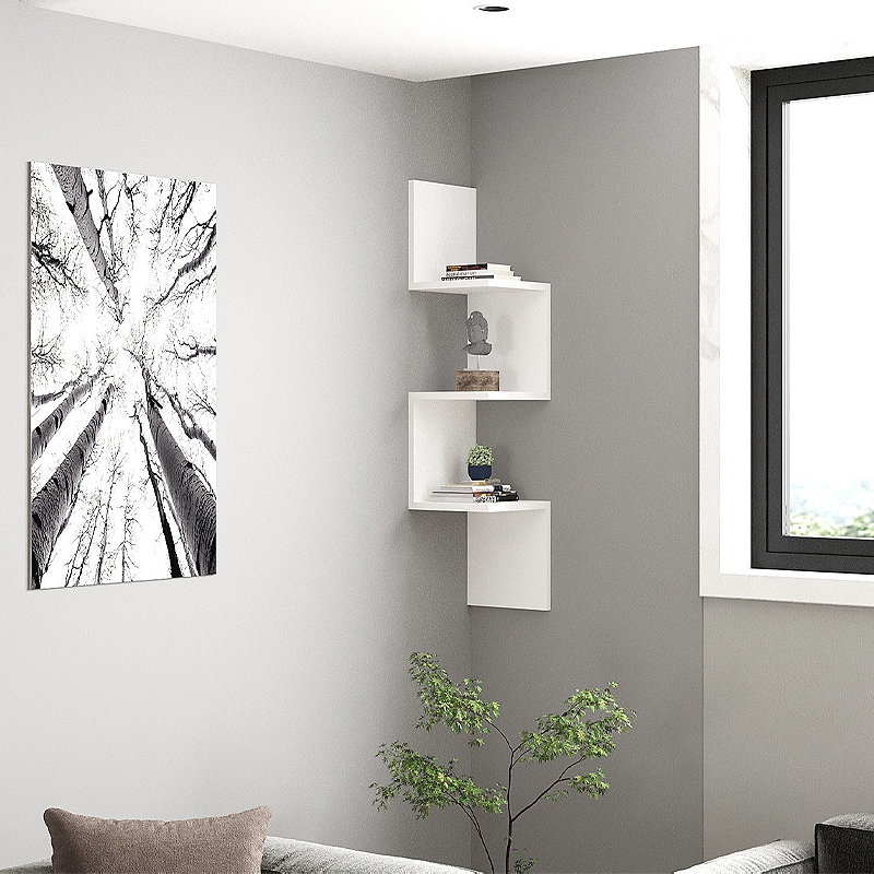 Ραφιέρα τοίχου γωνιακή χρώμα λευκό 3