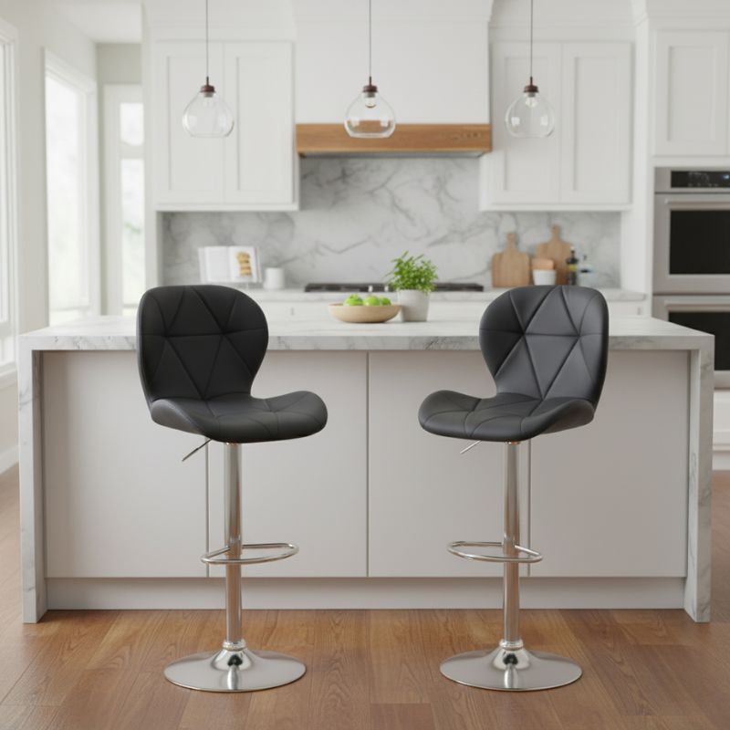 Σκαμπό μπαρ με ρυθμιζόμενο ύψος PU μαύρο - βάση χρωμίου 45,5x38x89/109εκ. 2