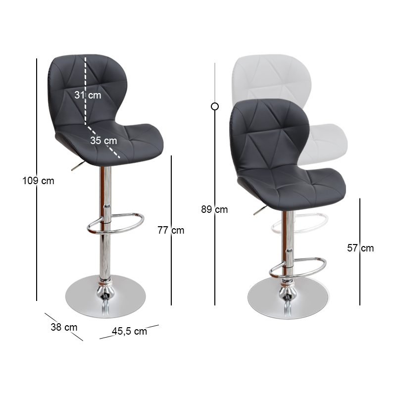 Σκαμπό μπαρ με ρυθμιζόμενο ύψος PU μαύρο - βάση χρωμίου 45,5x38x89/109εκ. 9