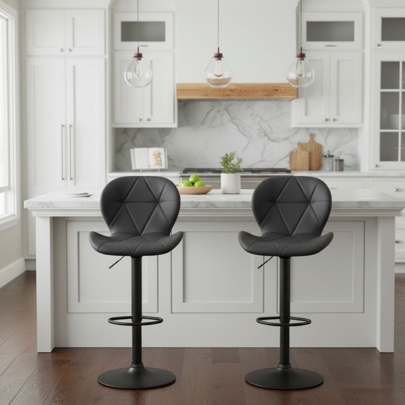 Σκαμπό μπαρ με ρυθμιζόμενο ύψος PU μαύρο - βάση μαύρο ματ 45,5x38x89/109εκ. 2