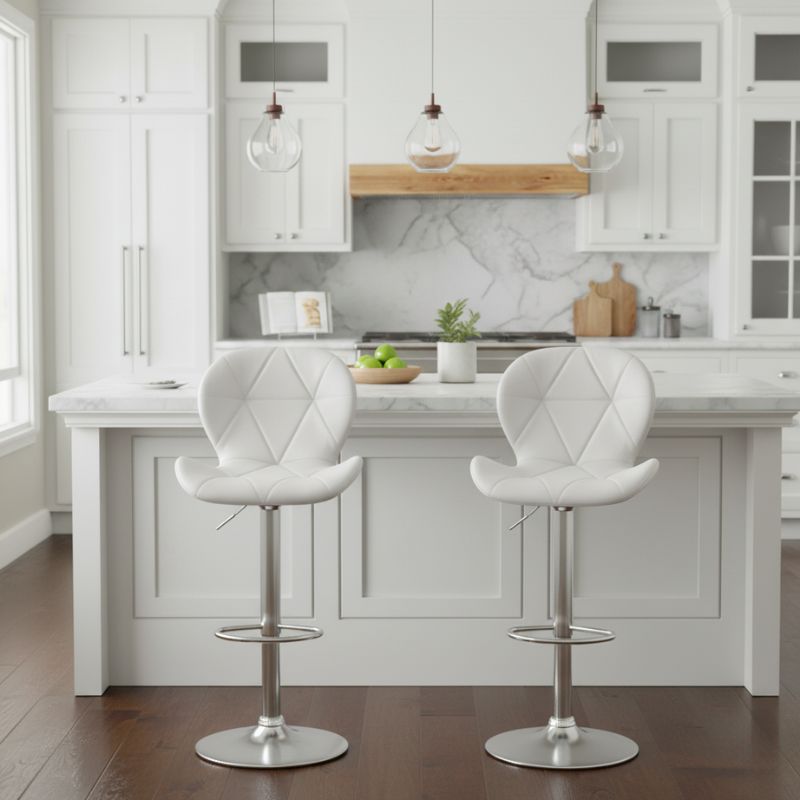 Σκαμπό μπαρ με ρυθμιζόμενο ύψος PU λευκό - βάση χρωμίου 45,5x38x89/109εκ. 2