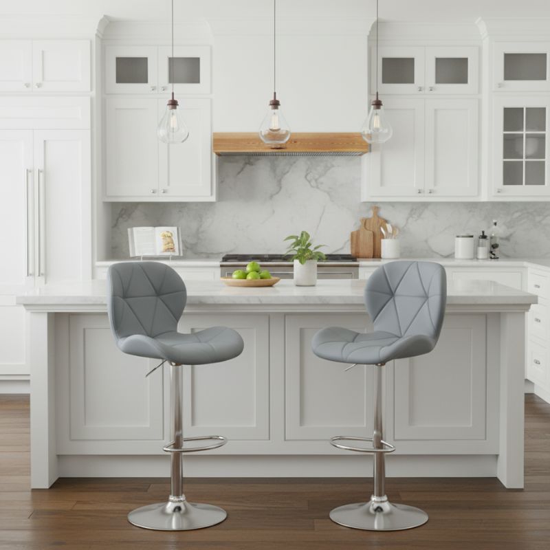 Σκαμπό μπαρ με ρυθμιζόμενο ύψος PU γκρι - βάση χρωμίου 45,5x38x89/109εκ. 2