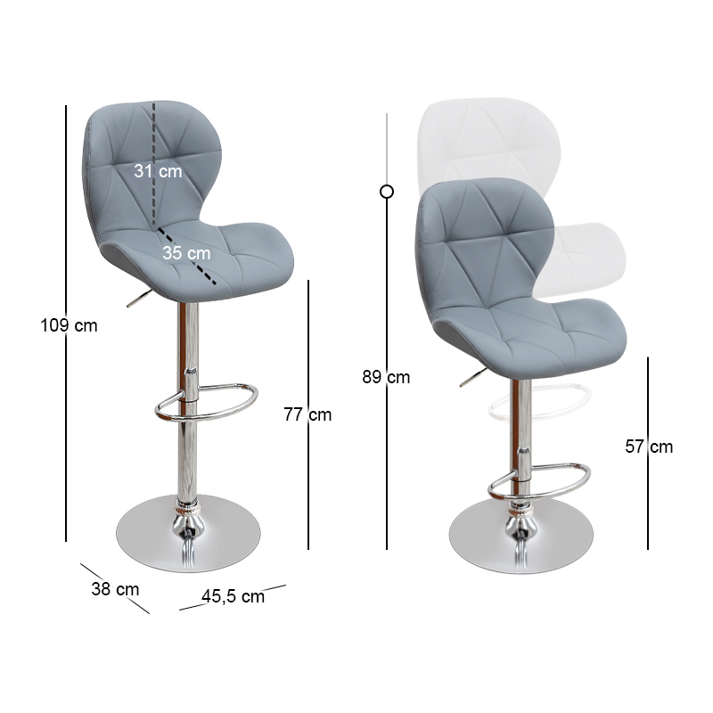 Σκαμπό μπαρ με ρυθμιζόμενο ύψος PU γκρι - βάση χρωμίου 45,5x38x89/109εκ. 9