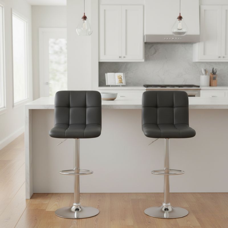 Σκαμπό μπαρ με ρυθμιζόμενο ύψος PU μαύρο - βάση χρωμίου 45x42x90/113εκ. 2