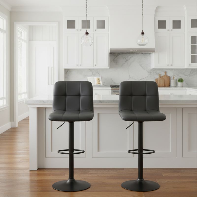 Σκαμπό μπαρ με ρυθμιζόμενο ύψος PU μαύρο - βάση μαύρο ματ 45x42x90/113εκ. 2