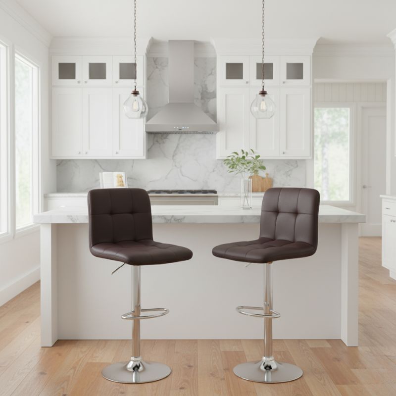 Σκαμπό μπαρ με ρυθμιζόμενο ύψος PU καφέ - βάση χρωμίου 45x42x90/113εκ. 2