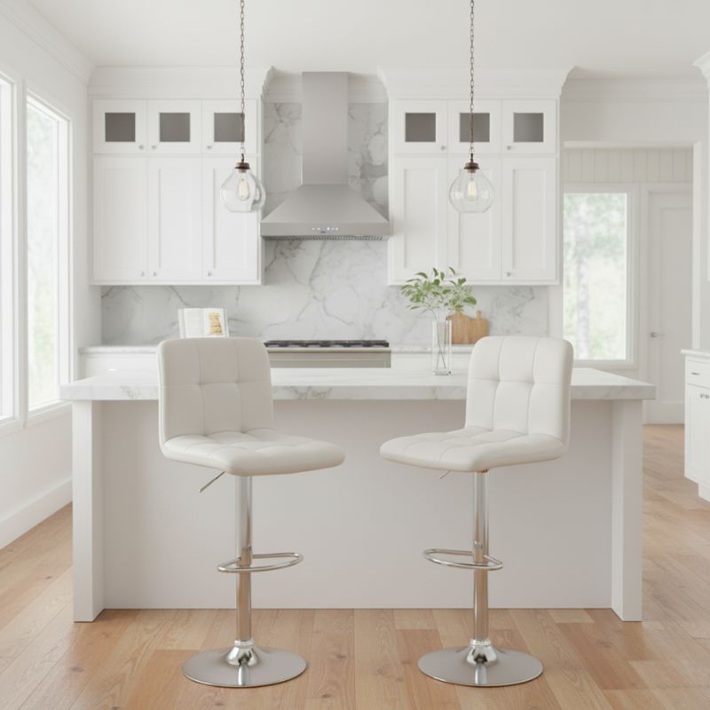 Σκαμπό μπαρ με ρυθμιζόμενο ύψος PU λευκό - βάση χρωμίου 45x42x90/113εκ. 2