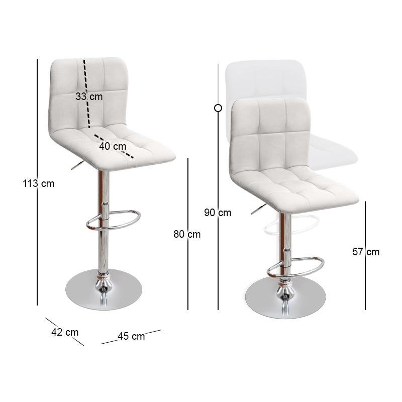 Σκαμπό μπαρ με ρυθμιζόμενο ύψος PU λευκό - βάση χρωμίου 45x42x90/113εκ. 9