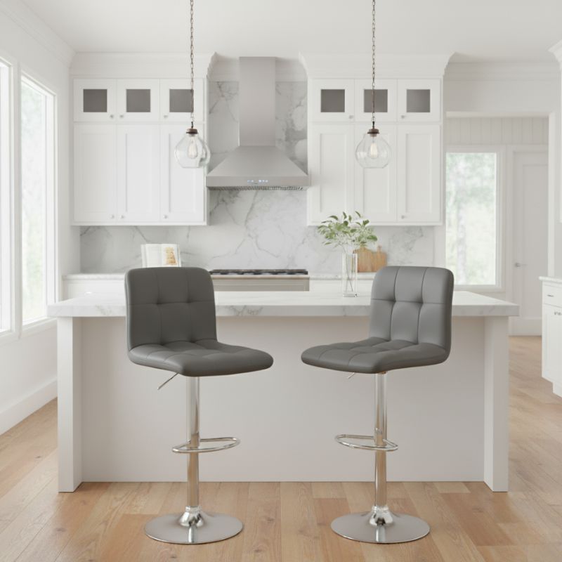 Σκαμπό μπαρ με ρυθμιζόμενο ύψος PU γκρι - βάση χρωμίου 45x42x90/113εκ. 2