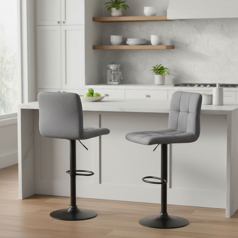 Σκαμπό μπαρ με ρυθμιζόμενο ύψος βελούδο γκρι - βάση μαύρο ματ 45x42x90/113εκ. 2