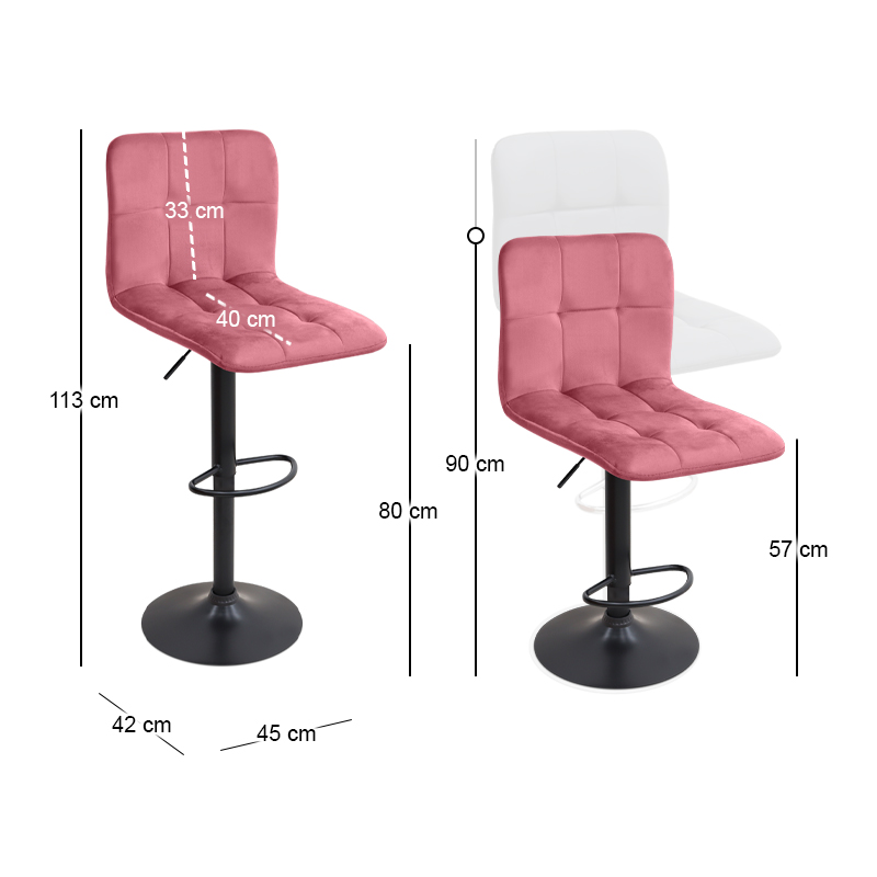 Σκαμπό μπαρ με ρυθμιζόμενο ύψος βελούδο σάπιο μήλο - βάση μαύρο ματ 45x42x90/113εκ. 9