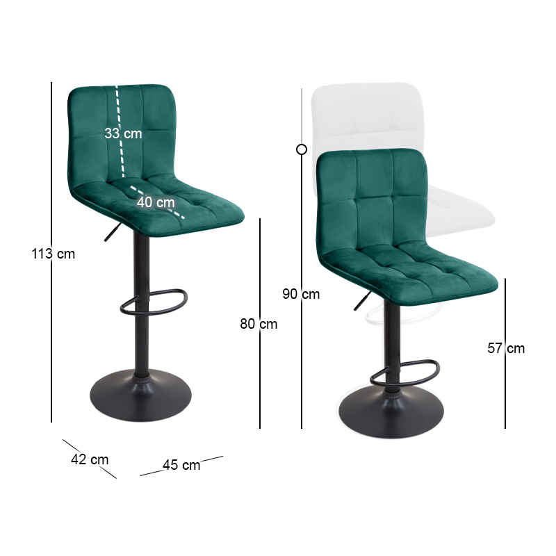 Σκαμπό μπαρ με ρυθμιζόμενο ύψος βελούδο κυπαρισσί - βάση μαύρο ματ 45x42x90/113εκ. 9