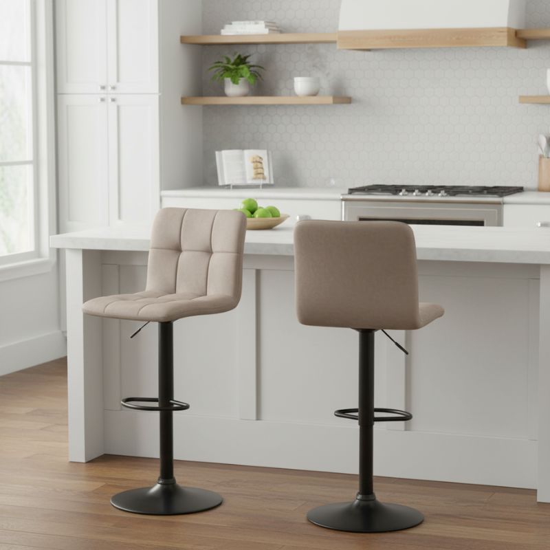 Σκαμπό μπαρ με ρυθμιζόμενο ύψος βελούδο μπεζ - βάση μαύρο ματ 45x42x90/113εκ. 2