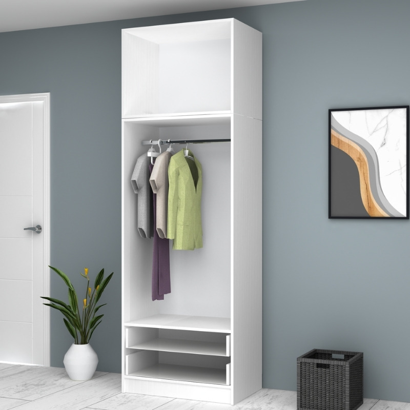 Ντουλάπα ρούχων δίφυλλη με πατάρι και συρτάρια χρώμα λευκό 3