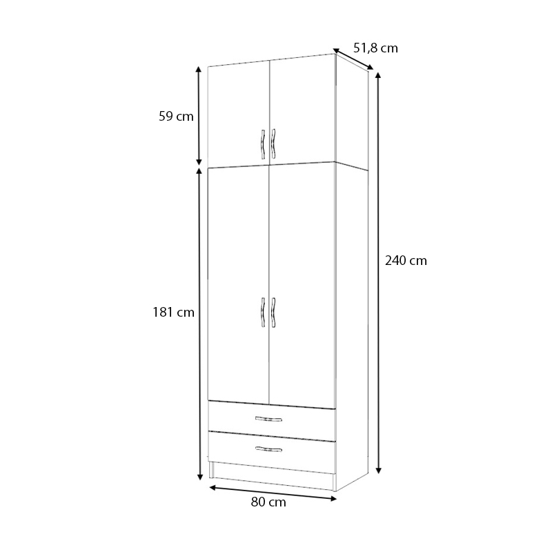 Ντουλάπα ρούχων δίφυλλη με πατάρι και συρτάρια χρώμα καρυδί 5