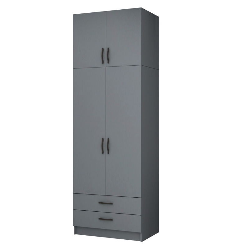 Ντουλάπα ρούχων δίφυλλη με πατάρι και συρτάρια χρώμα ανθρακί