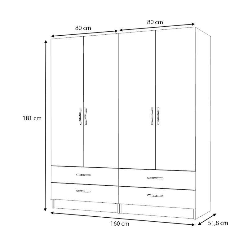 Ντουλάπα ρούχων τετράφυλλη με συρτάρια χρώμα λευκό 4