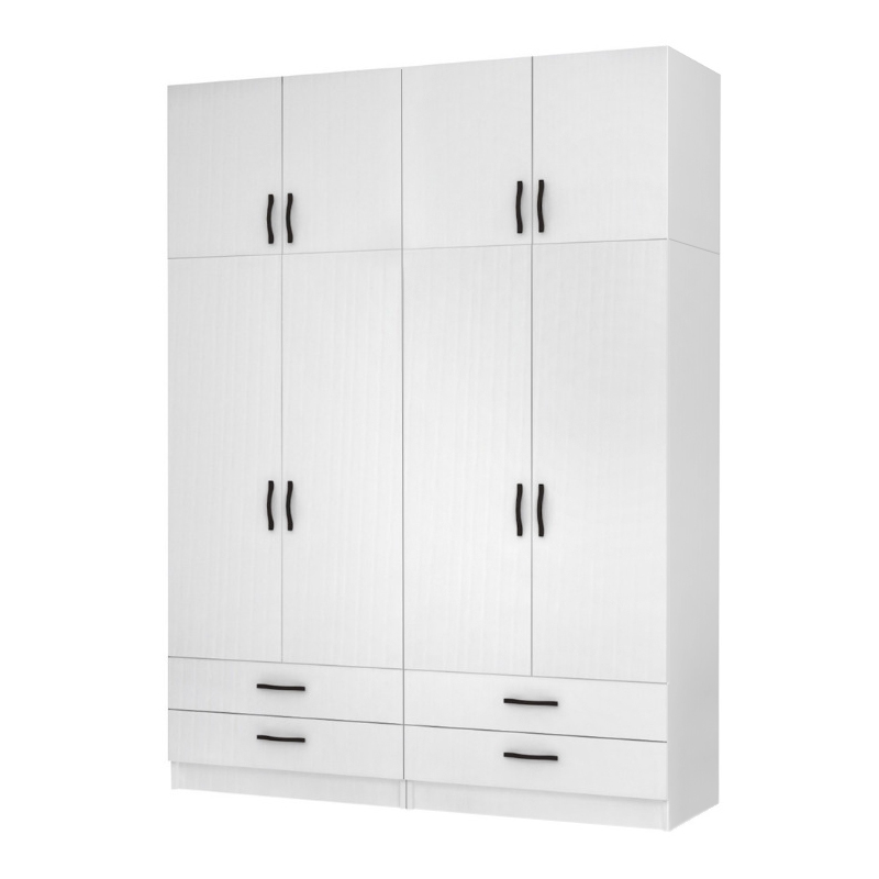 Ντουλάπα ρούχων τετράφυλλη με πατάρι και συρτάρια χρώμα λευκό