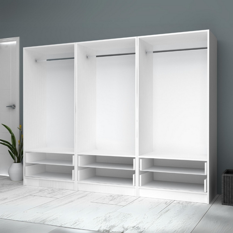 Ντουλάπα ρούχων εξάφυλλη με συρτάρια χρώμα λευκό 3