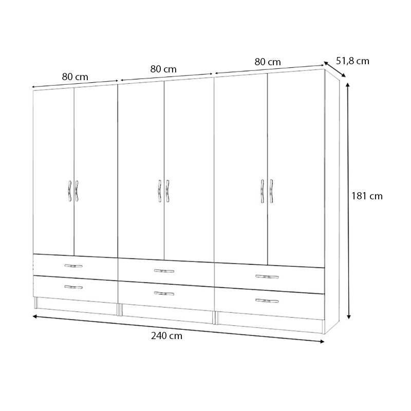 Ντουλάπα ρούχων εξάφυλλη με συρτάρια χρώμα λευκό 6