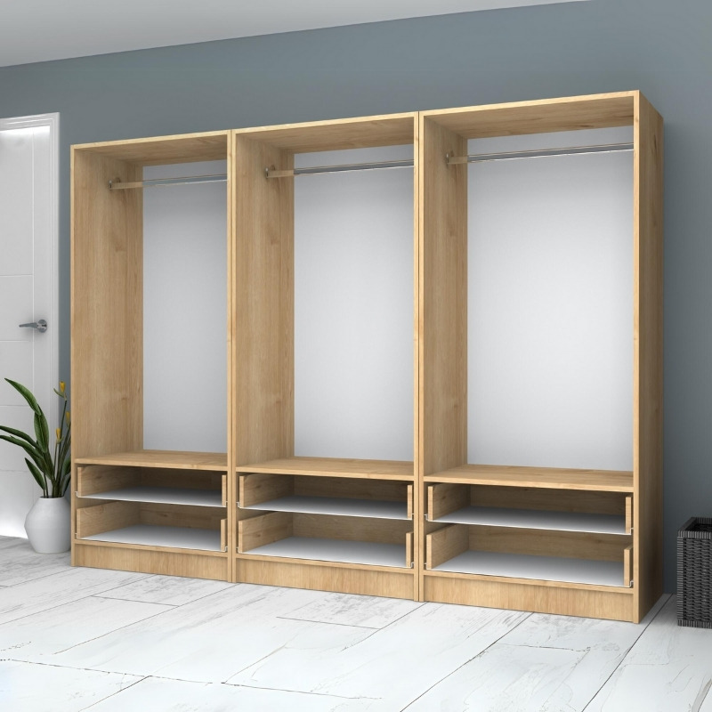 Ντουλάπα ρούχων εξάφυλλη με συρτάρια χρώμα φυσικό οξιάς 3