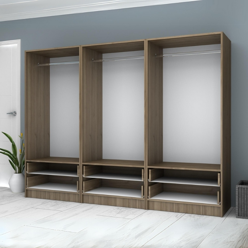 Ντουλάπα ρούχων εξάφυλλη με συρτάρια χρώμα καρυδί 3