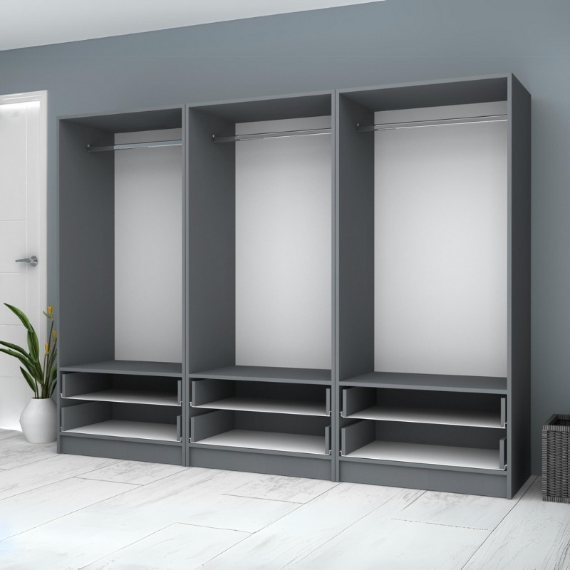 Ντουλάπα ρούχων εξάφυλλη με συρτάρια χρώμα ανθρακί 3