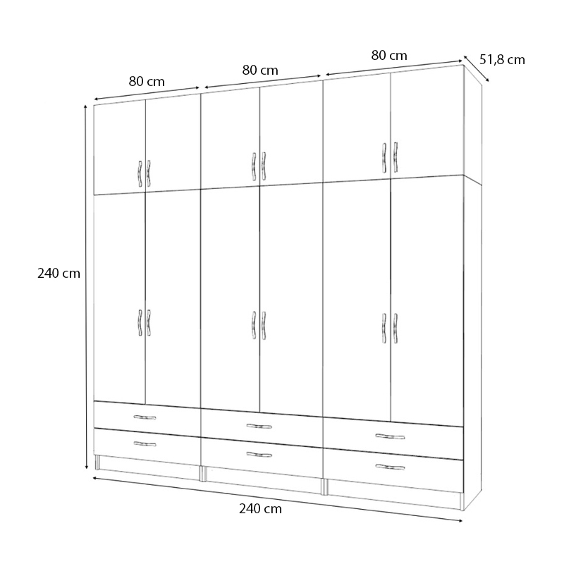 Ντουλάπα ρούχων εξάφυλλη με πατάρι και συρτάρια χρώμα λευκό 5