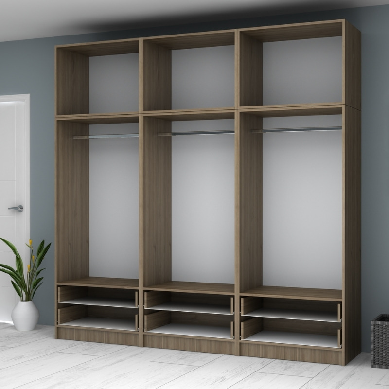 Ντουλάπα ρούχων εξάφυλλη με πατάρι και συρτάρια χρώμα καρυδί 3