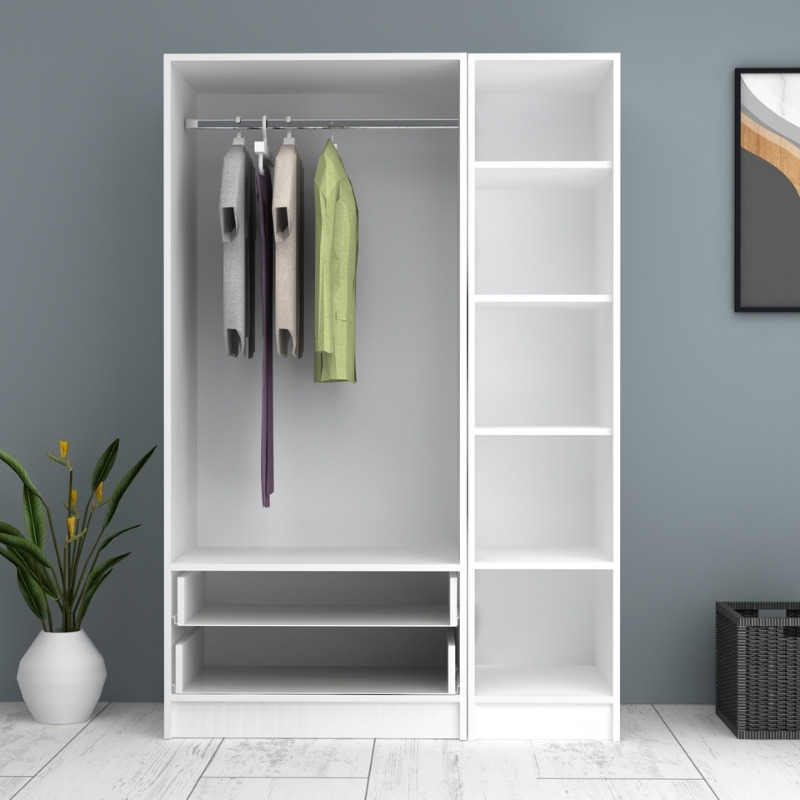 Ντουλάπα ρούχων τρίφυλλη με συρτάρια χρώμα λευκό 3