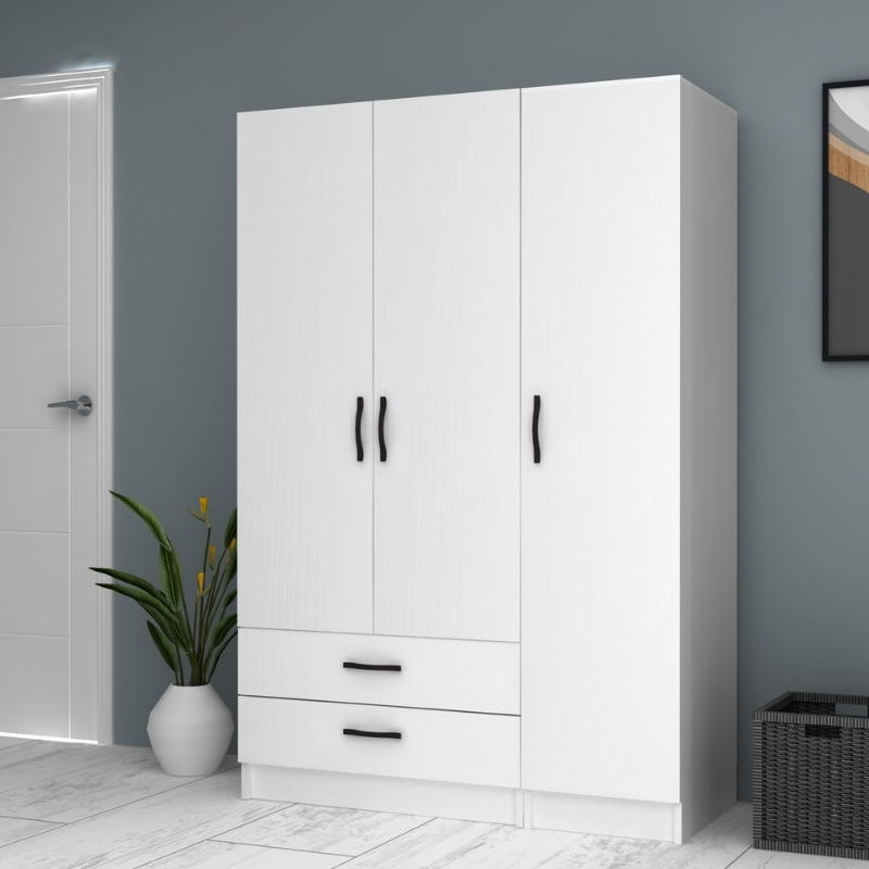 Ντουλάπα ρούχων τρίφυλλη με συρτάρια χρώμα λευκό 4