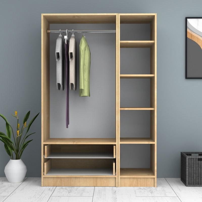 Ντουλάπα ρούχων τρίφυλλη με συρτάρια χρώμα φυσικό οξιάς 3