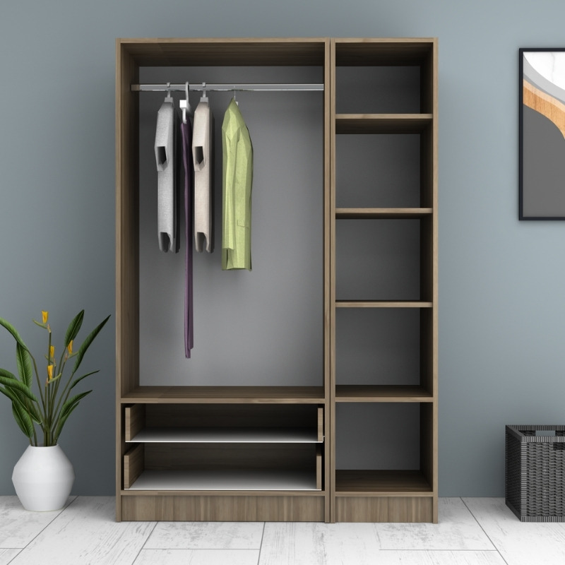 Ντουλάπα ρούχων τρίφυλλη με συρτάρια χρώμα καρυδί 3