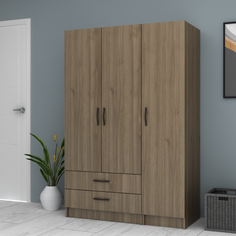 Ντουλάπα ρούχων τρίφυλλη με συρτάρια χρώμα καρυδί 4