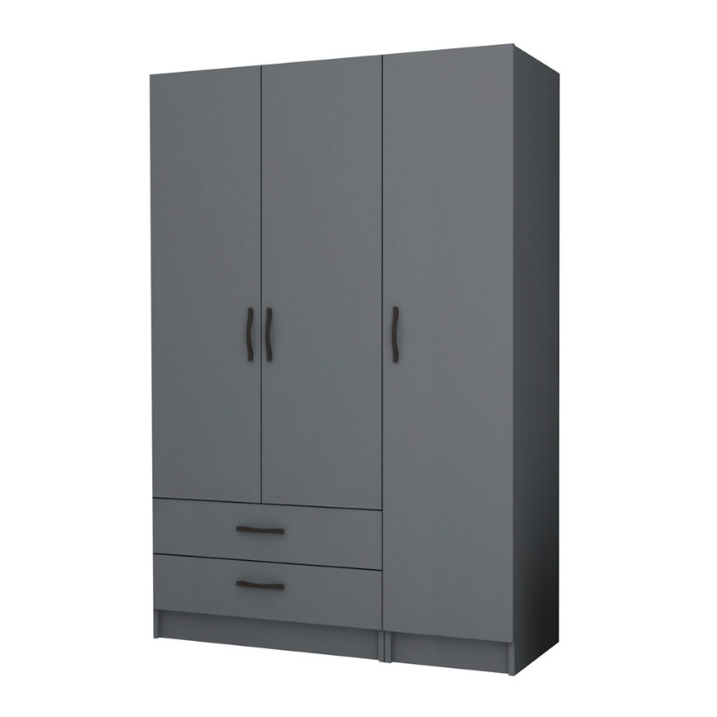 Ντουλάπα ρούχων τρίφυλλη με συρτάρια χρώμα ανθρακί