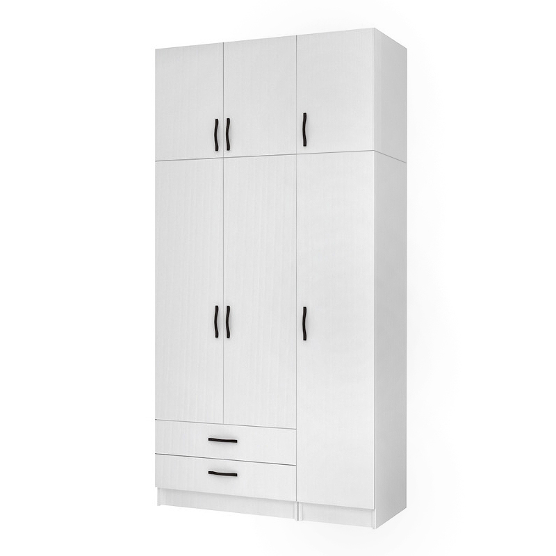 Ντουλάπα ρούχων τρίφυλλη με πατάρι και συρτάρια χρώμα λευκό