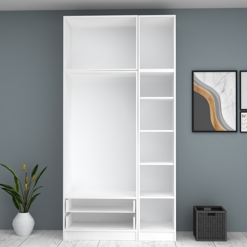 Ντουλάπα ρούχων τρίφυλλη με πατάρι και συρτάρια χρώμα λευκό 3