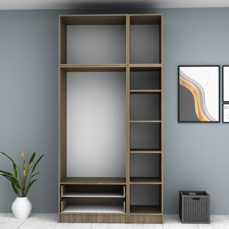 Ντουλάπα ρούχων τρίφυλλη με πατάρι και συρτάρια χρώμα καρυδί 3