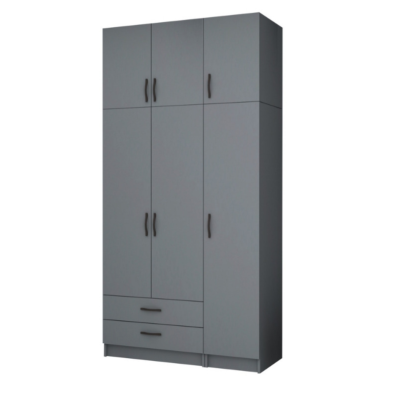 Ντουλάπα ρούχων τρίφυλλη με πατάρι και συρτάρια χρώμα ανθρακί