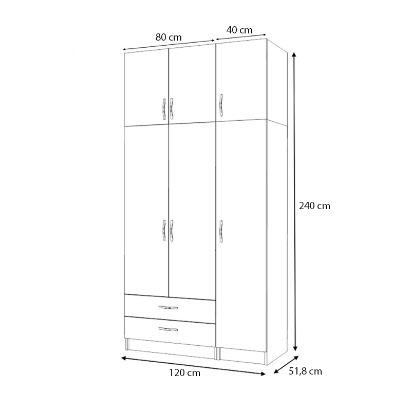 Ντουλάπα ρούχων τρίφυλλη με πατάρι και συρτάρια χρώμα ανθρακί 5