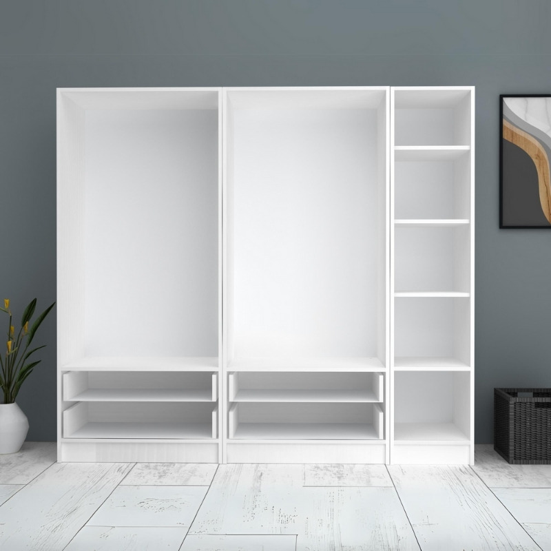 Ντουλάπα ρούχων πεντάφυλλη με συρτάρια χρώμα λευκό 3