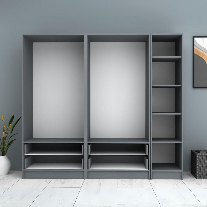 Ντουλάπα ρούχων πεντάφυλλη με συρτάρια χρώμα ανθρακί 3