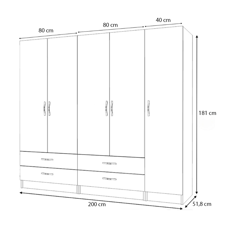 Ντουλάπα ρούχων πεντάφυλλη με συρτάρια χρώμα ανθρακί 5