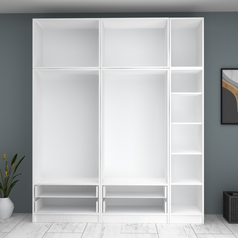 Ντουλάπα ρούχων πεντάφυλλη με πατάρι και συρτάρια χρώμα λευκό 3