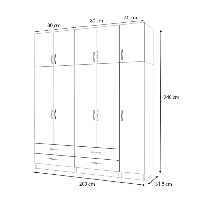 Ντουλάπα ρούχων πεντάφυλλη με πατάρι και συρτάρια χρώμα φυσικό οξιάς 5