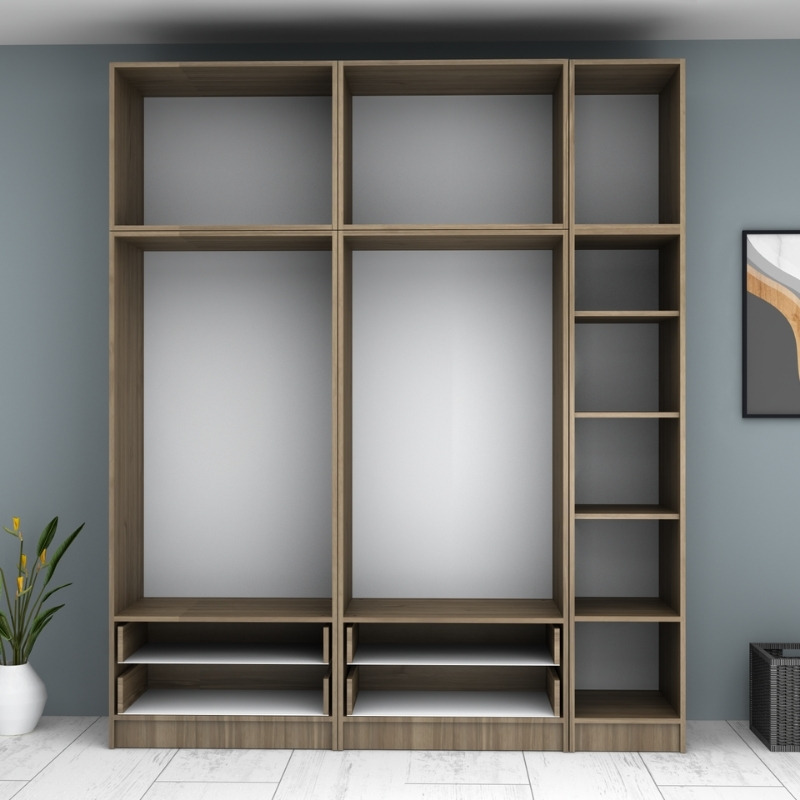 Ντουλάπα ρούχων πεντάφυλλη με πατάρι και συρτάρια χρώμα καρυδί 3