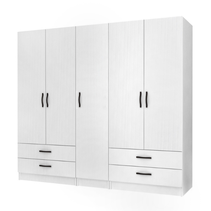 Ντουλάπα ρούχων πεντάφυλλη με συρτάρια χρώμα λευκό